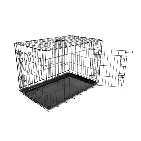 Duvo Cage En Fer Pliable 2 Portes Tirroir Plastic Noir - M - 76x48x54cm - Image 2