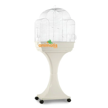 Domus Molinari Cage Oiseaux "Aurora" Blanche Avec Support Sur Roulettes - 51x35x129cm