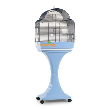 Domus Molinari Cage Oiseaux "Aurora" Bleue Avec Support Sur Roulettes - 51x35x129cm