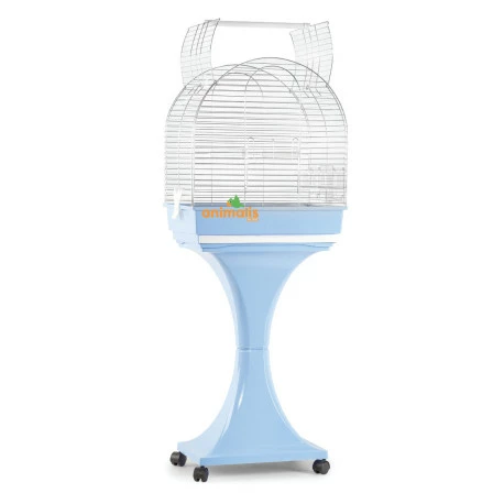 Domus Molinari Cage Oiseaux "Monica" Chromée Avec Support Sur Roulettes Bleu - 51x35x129cm